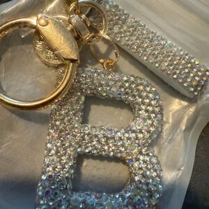 Crystal B Initial Keychain with Gold Accents